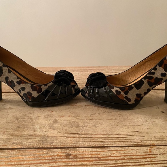 Nurture Rosalind Calf Hair Leopard Peep Toe Pumps - Picture 2 of 6